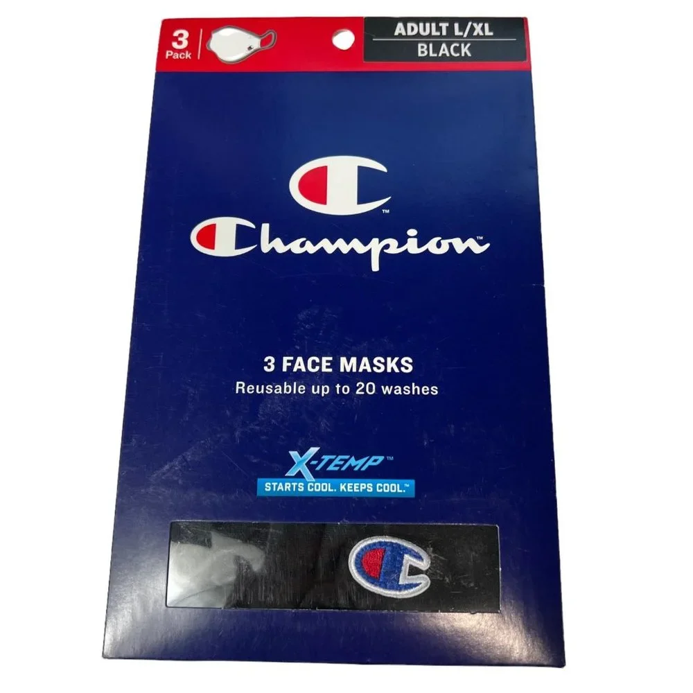 Champion 9 Adult Face Masks 3 Boxes Of‎ 3 Black, Navy, Concrete L/XL Reusable